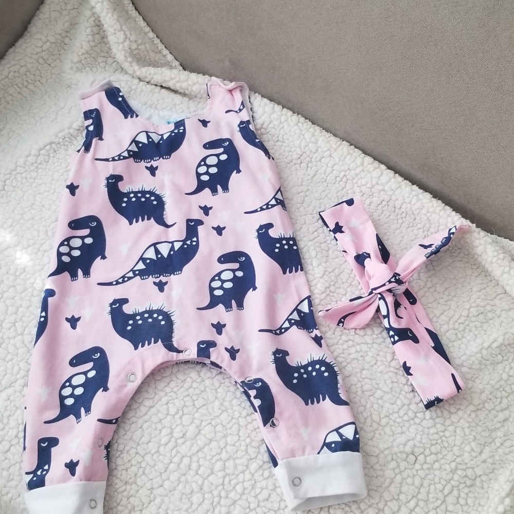 Dino romper with matching headband